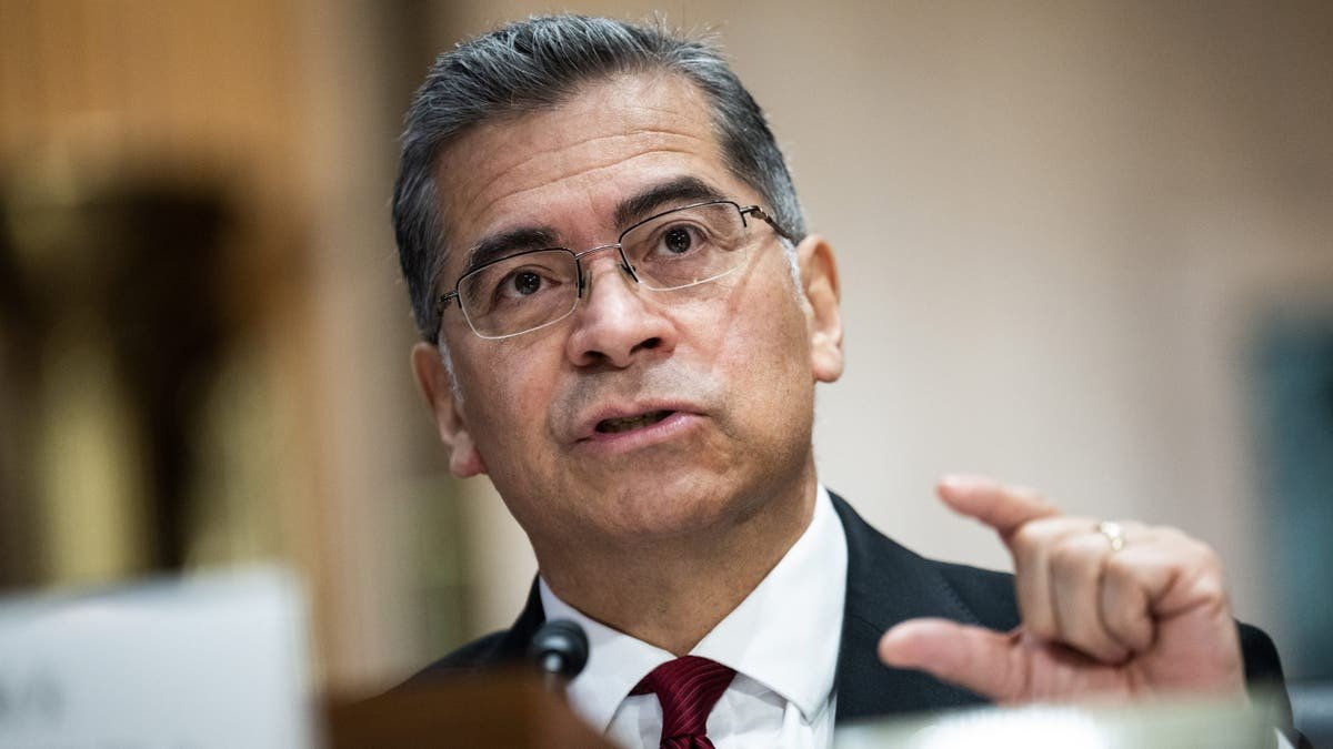 HHS Secretary Xavier Becerra testifying during Senate Finance Committee hearing