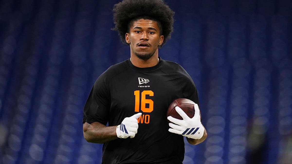 KC Concepcion #WO16 of Texas A&amp;M participates in a drill during the 2026 NFL Scouting Combine  at Lucas Oil Stadium on February 28, 2026 in Indianapolis, Indiana. (Photo by Cooper Neill/Getty Images)