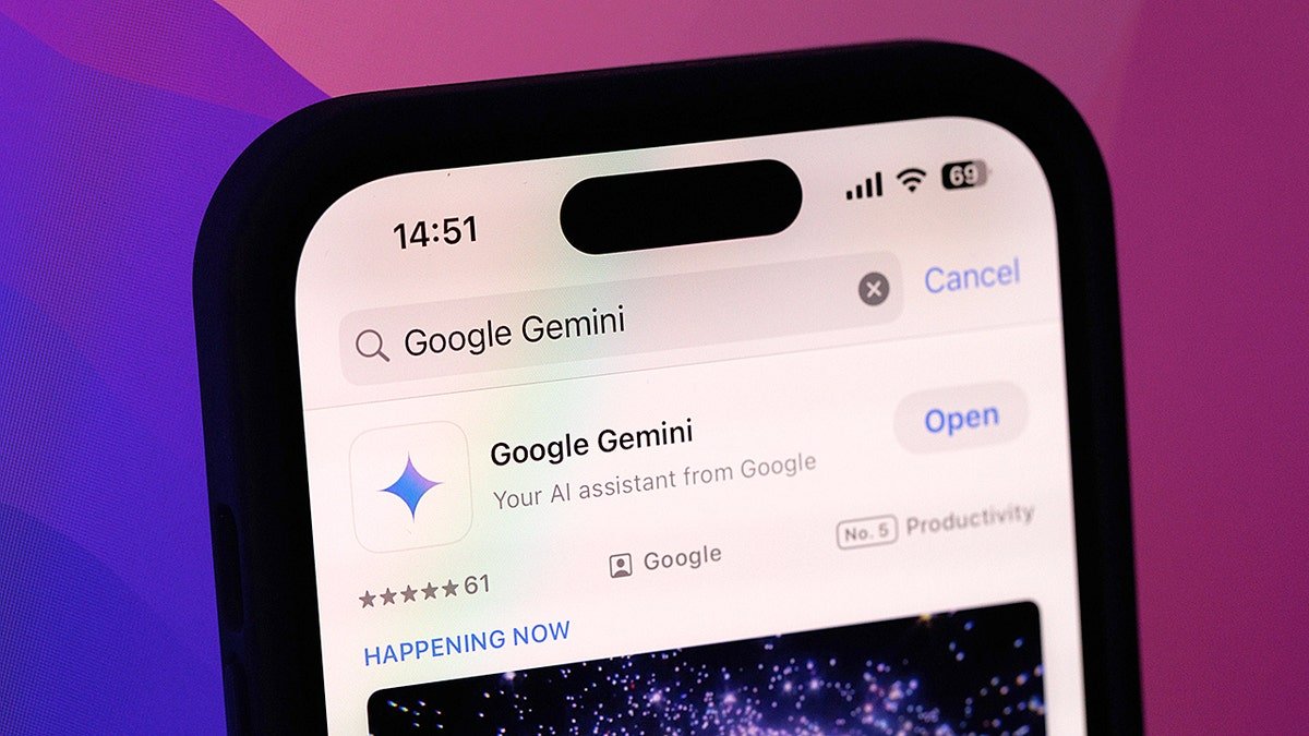 Google Gemini artificial intelligence app displayed on a mobile phone in Riga Latvia