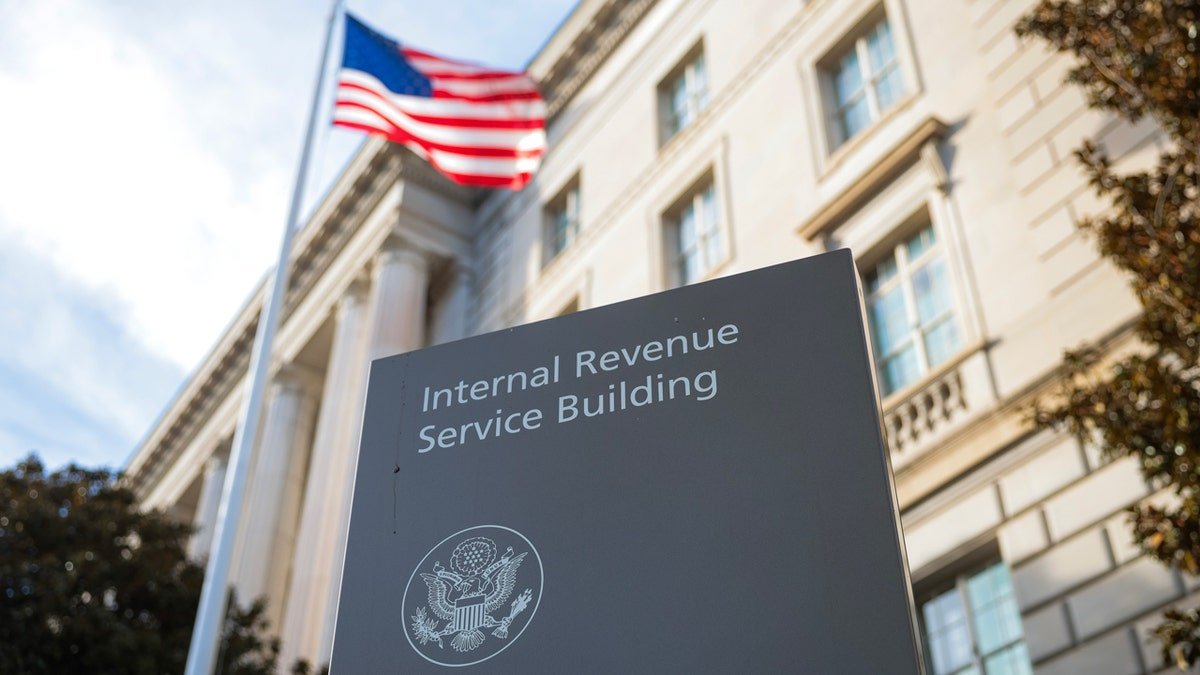 A sign for the Internal Revenue Service outside its building in Washington, D.C.