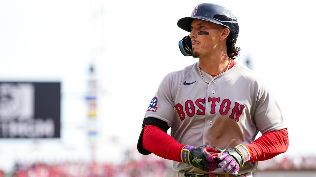 Jarren Duran of the Boston Red Sox looking on during a baseball game at Great American Ball Park