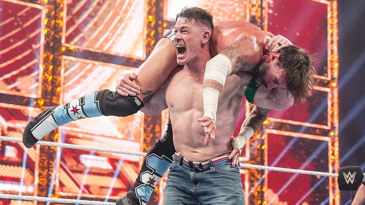 John Cena wrestling CM Punk in Kingdom Arena Riyadh Saudi Arabia