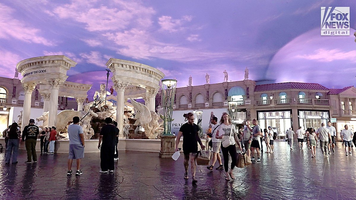 Tourists walking inside Caesars Palace casino hotel in Las Vegas, Nevada.