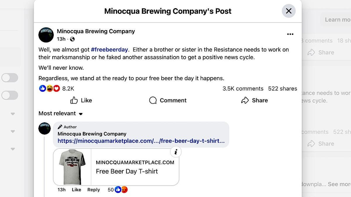 facebook post by Minocqua Brewing Company