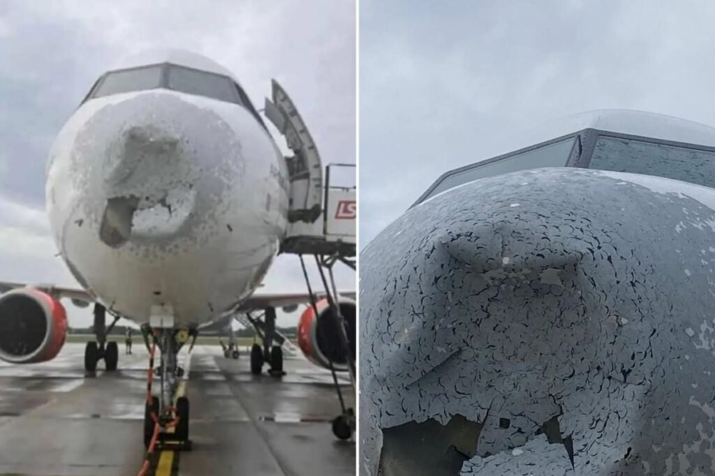 Scary photos show shocking damage to plane battered by hail after it flew into a violent storm: ‘Serious threats’