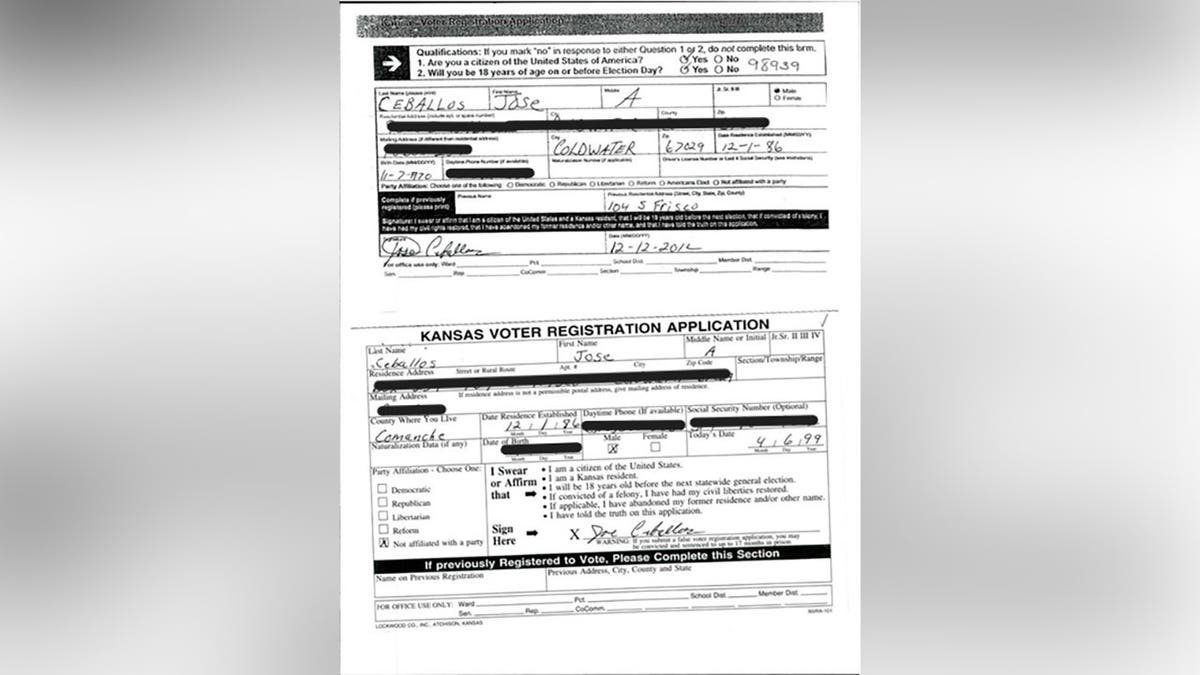 A Kansas voter registration form shows Jose Ceballos-Armendariz indicating he was a U.S. citizen.