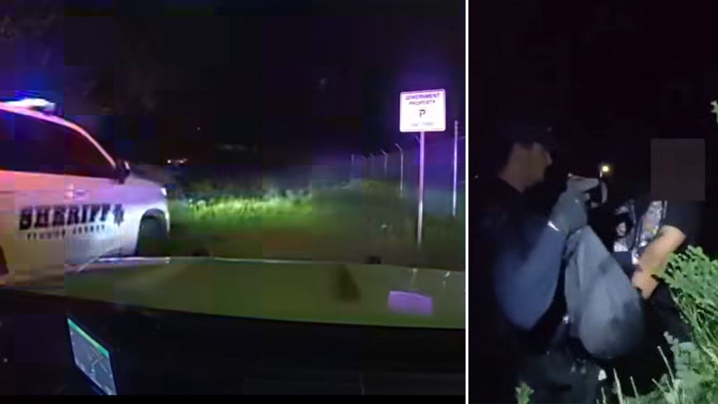 Suspect accused of hurling chainsaw at deputies during chaotic stolen car chase caught on video