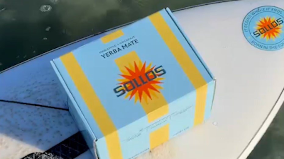 blue and yellow case with "sollos" brand