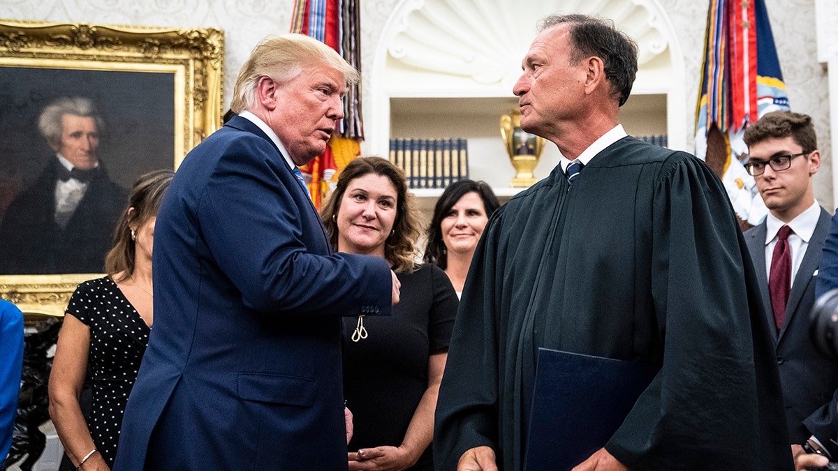 President Donald J. Trump greeting Associate Justice Samuel Alito in the Oval Office