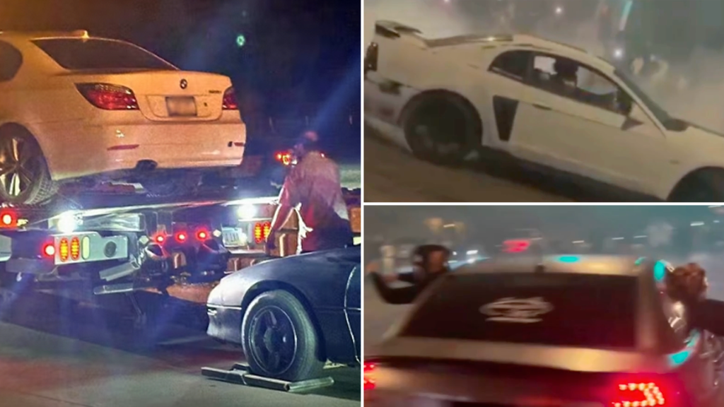 Desert street racing circus crushed — cops swarm late-night takeover, suspects hauled off and rides seized