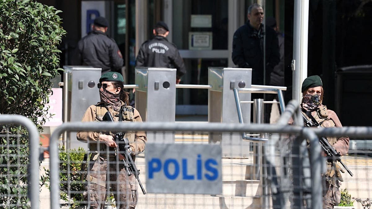 Turkish Police special forces standing guard near Israeli consulate building in Istanbul