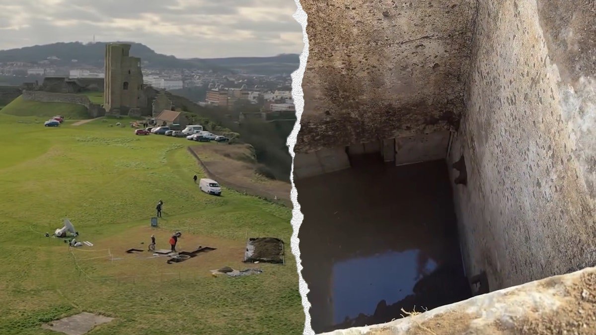 Split image of castle, exterior of bunker