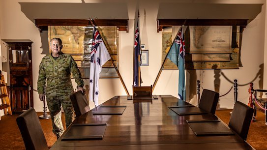 Major-General Jason Blain, the most senior Australian Defence Force officer in Melbourne, stands in the Cabinet War Room at Victoria Barracks.