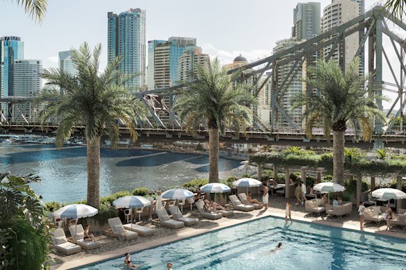 The planned pool will be the first in Brisbane directly over the river, and open to the public for part of each day. 