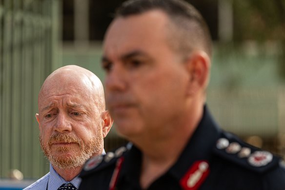NT Police Senior Sergeant Michael Ordelman, left, and NT Police Commissioner Martin Dole.