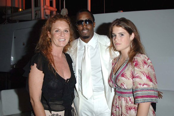 Sarah Ferguson, P Diddy Combs, and Princess Eugenie at the 2006 launch of Unforgivable, a men’s perfume.  