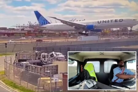 New video shows United plane clipping tractor-trailer while landing at Newark airport