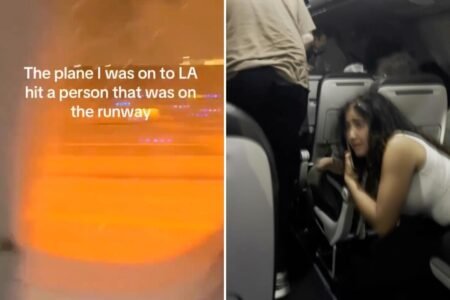 Terrifying videos show Frontier Airlines passengers fleeing smoke-filled cabin after jet strikes person on Denver runway Terrifying videos show Frontier Airlines passengers fleeing smoke-filled cabin after jet strikes person on Denver runway