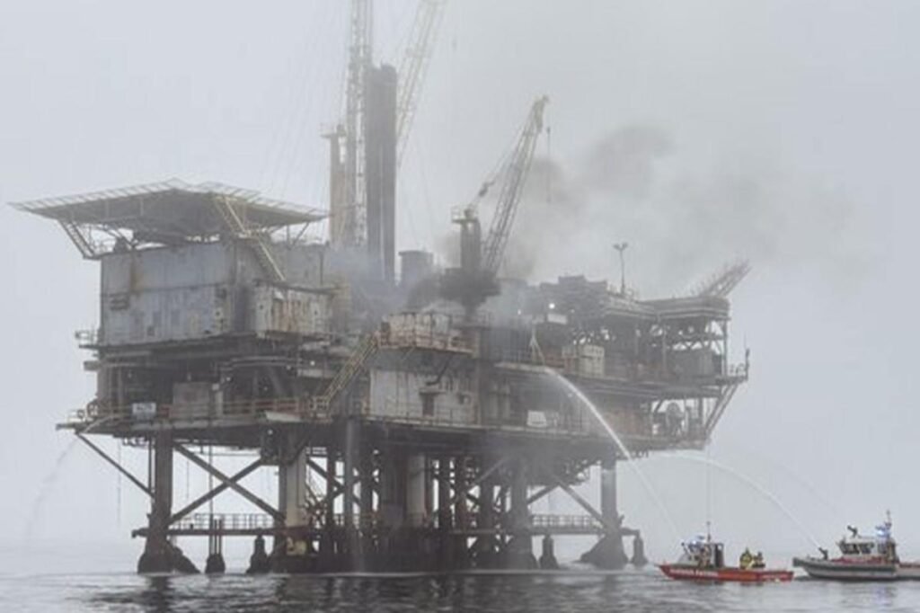 Southern California oil rig catches fire, workers evacuated
