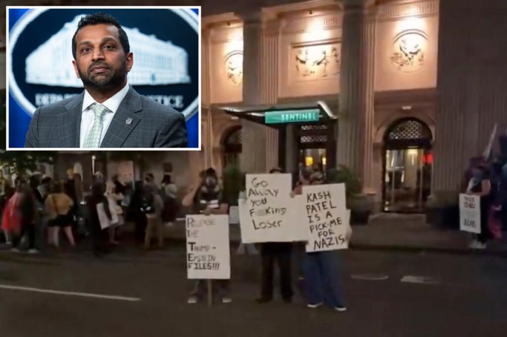 Protestors swarm Oregon hotel where FBI Director Kash Patel was supposedly staying while attending funeral Protestors swarm Oregon hotel where FBI Director Kash Patel was supposedly staying while attending funeral