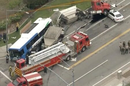 Bus, semitruck and car collide in Santa Clarita, leaving 13 injured