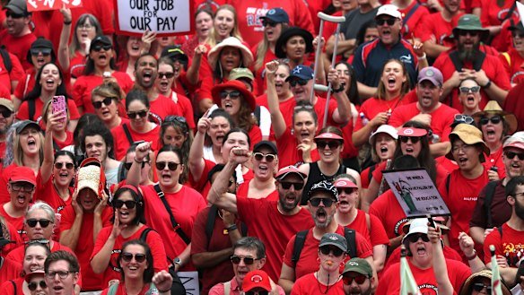 Teachers on strike in Melbourne on March 24.