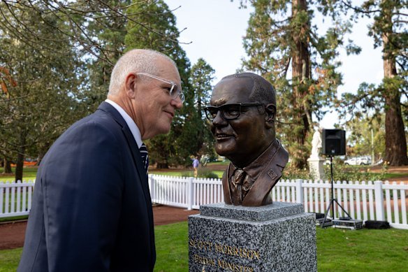 The unveiling of Scott Morrison’s bronze bust in Ballarat.