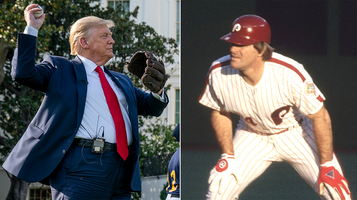 Donald Trump speaking at a podium with a microphone.