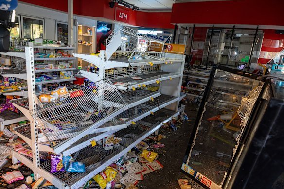 The Shell service station opposite Alice Springs Hospital was ransacked during the riot that broke out on Thursday.