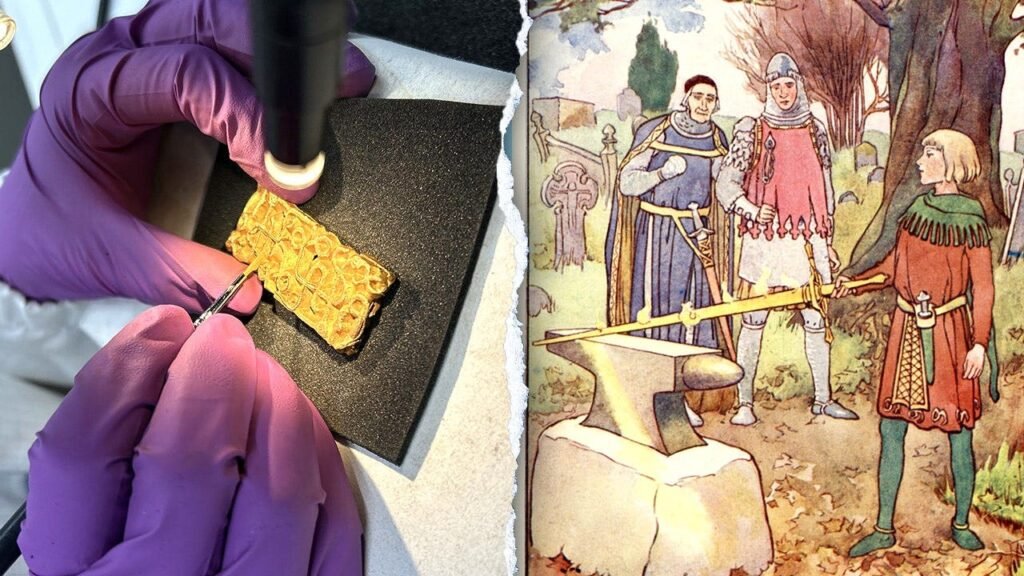 Real-life Excalibur? Man on a hike uncovers gold sword relic hidden under tree Real-life Excalibur? Man on a hike uncovers gold sword relic hidden under tree
