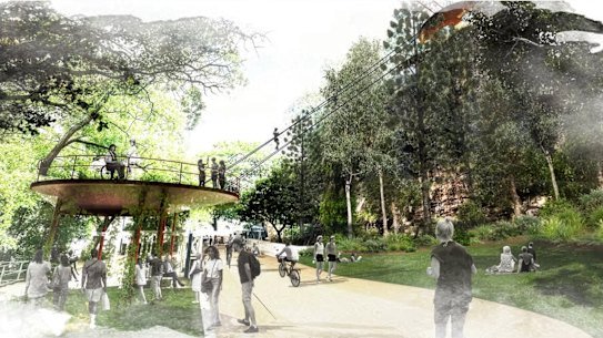 Images of the proposed zipline that would run over the Brisbane River.