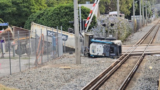 A truck was hit by a train near Guildford on Wednesday afternoon.