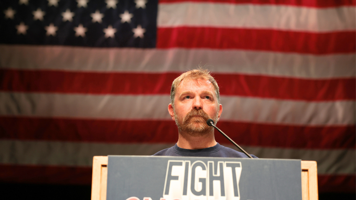 Democratic U.S. Senate candidate Graham Platner speaks during a campaign stop.