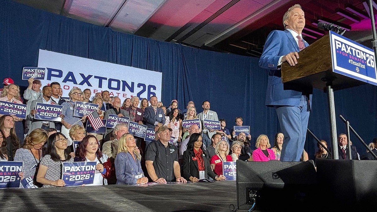 Texas Attorney General Ken Paxton speaking to supporters at campaign headquarters