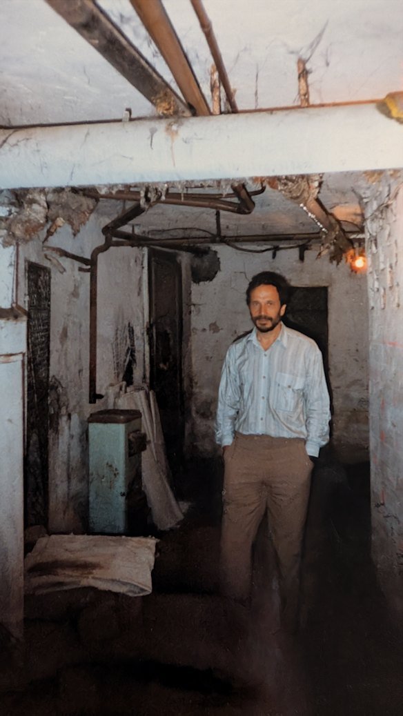 Paul Valent in a basement bomb shelter.