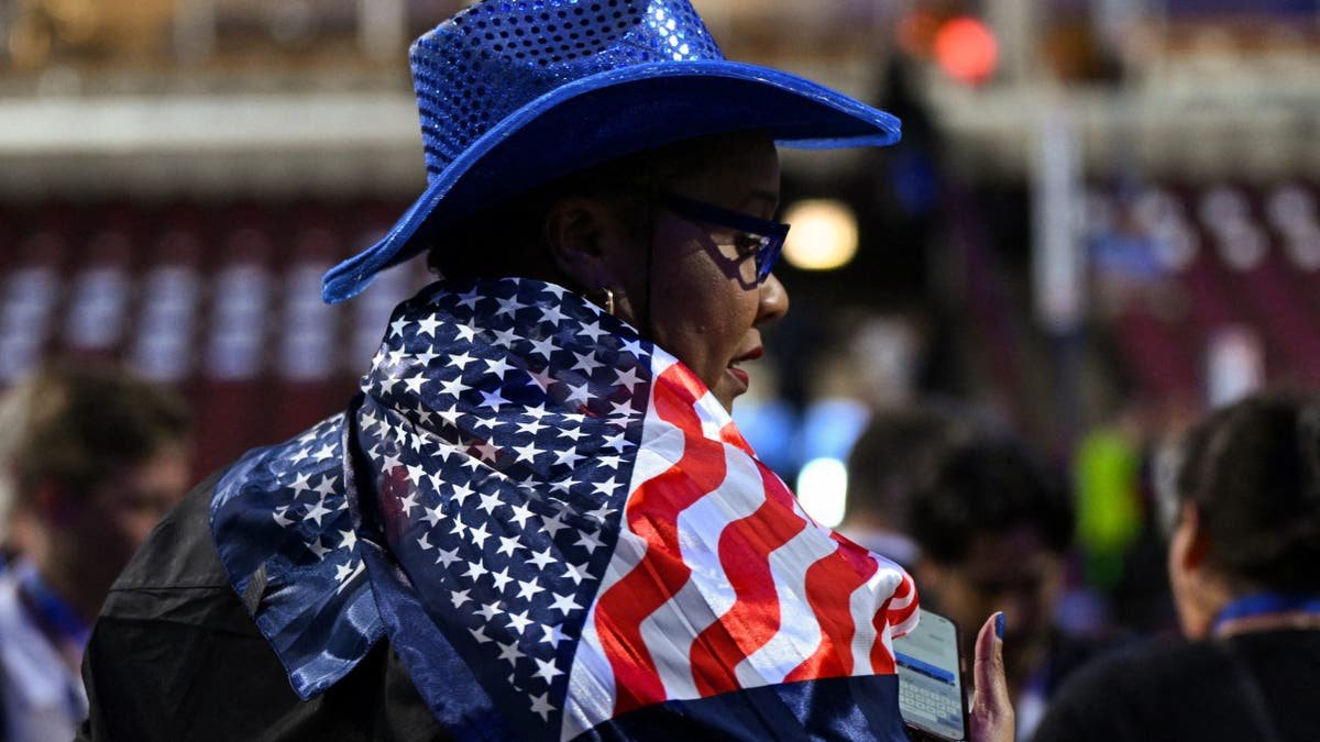 Regina Wallace-Jones wearing a U.S.-flag themed outfit at the United Center in Chicago