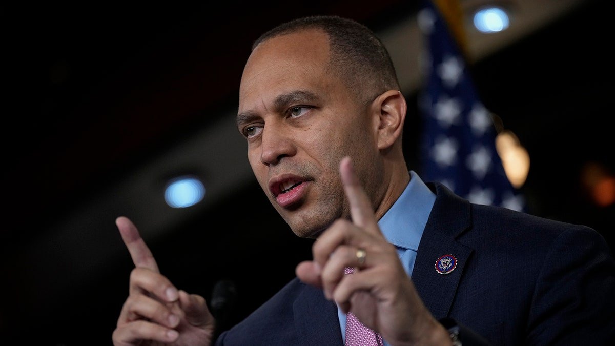 House Minority Leader Hakeem Jeffries speaking at a news conference on Capitol Hill