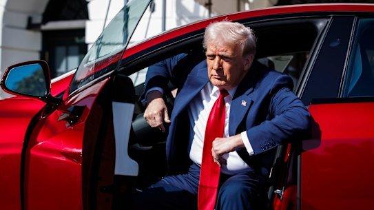Donald Trump in one of Elon Musk’s Teslas at the White House on Tuesday.