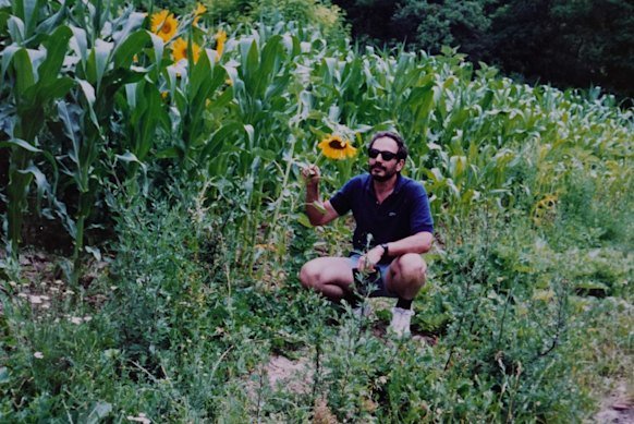 Dani Valent’s father Paul Valent shows her how tall he was when he hid in the Slovakian corn field as a child.