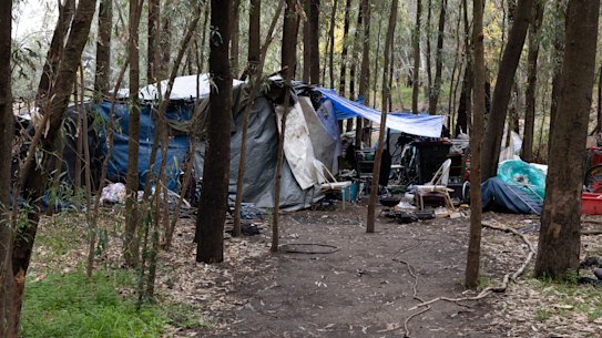 One of the homes in a camp on the bank of the Murrumbidgee River.