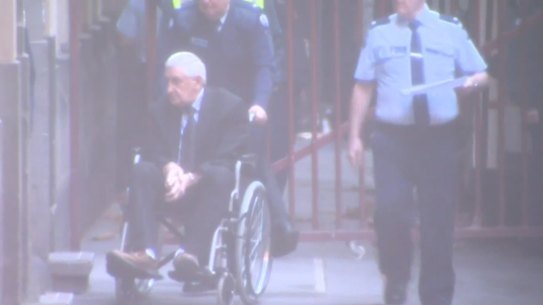 Rodney Lee, 73, who pleaded guilty at the Supreme Court of Victoria to the murders of Saumotu Gasio, 62, and Tibor Laszlo, 72, is wheeled into court.