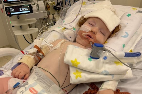 Dustin Wildman was rushed to Queensland Children’s Hospital for emergency surgery to clear his lungs, before being placed in an induced coma.