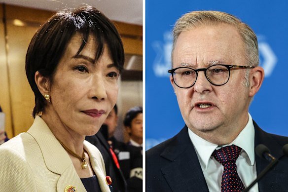 Japan’s Prime Minister Sanae Takaichi and Anthony Albanese will hold talks in Canberra on Monday. 