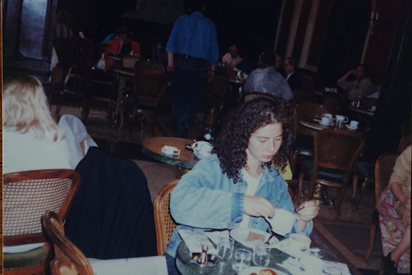 The future food writer in Café Gerbeaud in Budapest.Her father took her on a trip in 1992 to follow his Holocaust history.