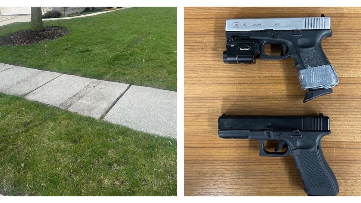 Two guns placed on a sidewalk in Bartlett, Illinois