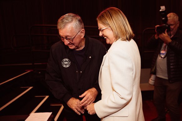 Jacinta Allan and her father, Peter, at Victorian Labor’s state conference.