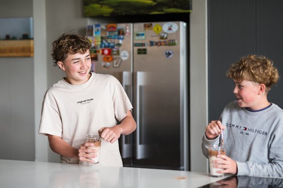 Boarding students at Shore in the kitchen.