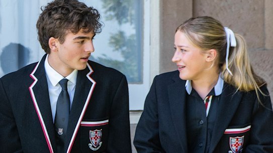 Cranbrook year 12 students Max Scales, Charlie Harris and Slade Keating are welcoming year 11 girls Sienna Novak, Lucy Foster and Nia Dowson to the school.