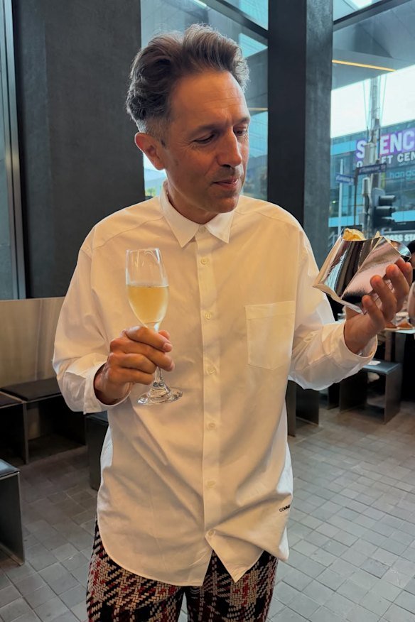 Clad in tartan pants. Ben Shewry sips on a sparkling wine in a picture posted on his Instagram.