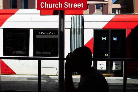 Thinking down the line: The Church Street stop of the Parramatta Light Rail, which runs between Westmead and Carlingford.